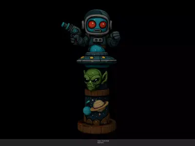 Stylized Space Invader Totem Game Ready - AI Low-poly 3D model