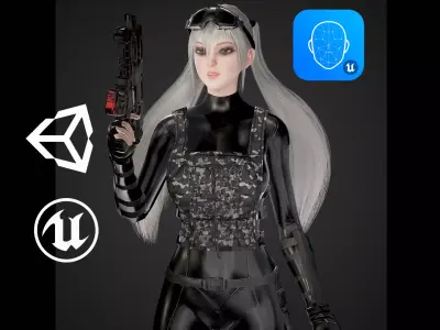 Military Girl Low-poly 3D model