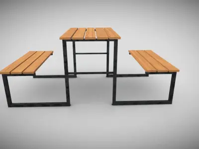 Outdoor Bench Low-poly 3D model 2