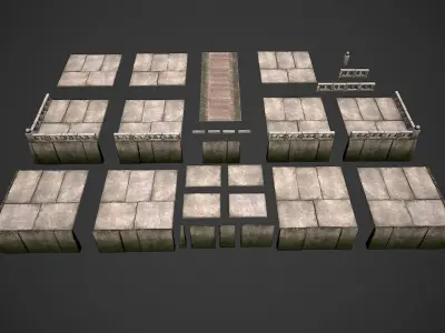 Stone Bridge with Embankment Low-poly 3D model