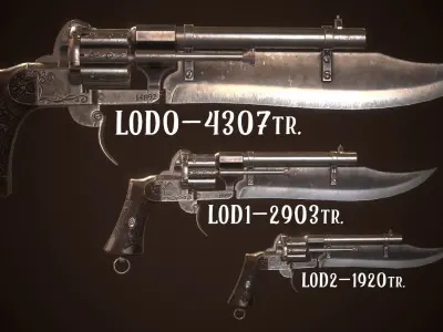 Gunblade Revolver Steel Low-poly 3D model