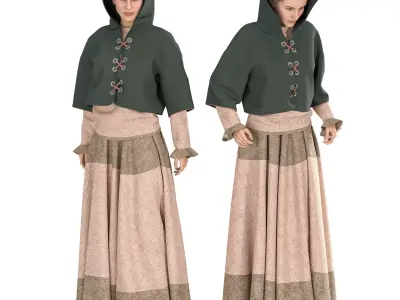 Authentic 3D Medieval Peasant Costume - Historic Folk Attire Low-poly 3D model