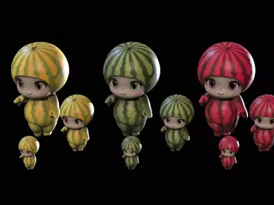Chibi Fruit  Watermelon Low-poly 3D model