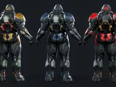 Sci-Fi Heavy Armored Soldier Character with PBR materials Low-poly 3D model