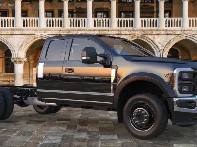 Long Cab Pickup Chassis Cab Black Rigged 3D model