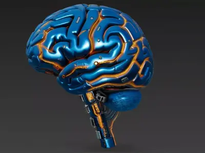Blue Cyberpunk Brain Lowpoly Highpoly Bundle Low-poly 3D model