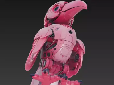 Pink Mecha Bird - Futuristic Robotic Creature 3D Model 3D print model