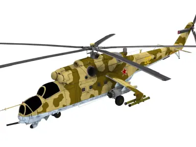 Lowpoly Mil Mi-24 Helicopter 3D Model Low-poly 3D model