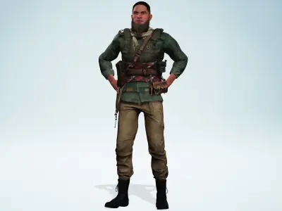 Rugged Mercenary Soldier Realistic Male terroriste Character Low-poly 3D model