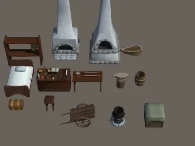 Low Poly Top down Village Constructor Free low-poly 3D model