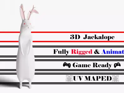 Mythical Rabbit Jackalope Low-poly 3D model