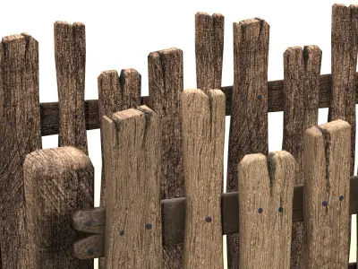Rustic Old Wooden Fence dirty fencing Low-poly 3D model