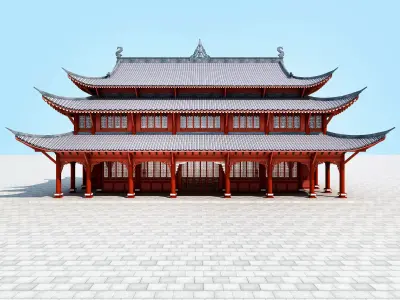 Chinese palace architecture Low-poly 3D model