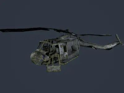 Wrecked Damaged UH1H Military Helicopter Game Ready 05 Low-poly 3D model
