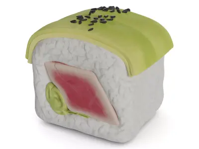 Sushi Seared tuna avocado onion leaves sesame seeds curry sauce Low-poly 3D model