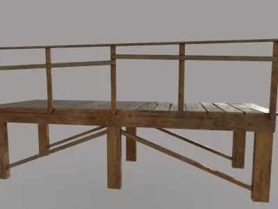 Bridge Low-poly 3D model wooden bench Low-poly 3D model