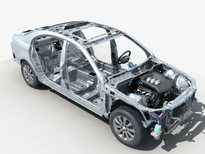 Car Frame with Chassis Engine 01 3D model