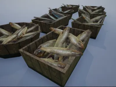 Lowpoly Fish and Fish Crates Low-poly 3D model