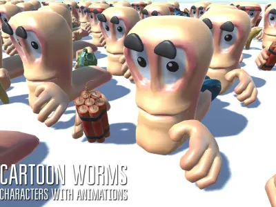 Cartoon worms - characters with animations Low-poly 3D model