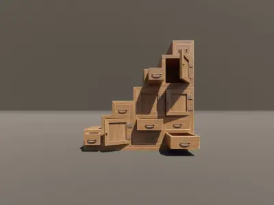 Japanese step chest Low-poly 3D model