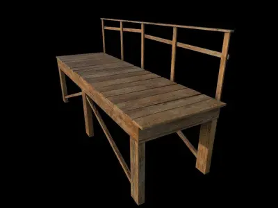 Bridge Low-poly 3D model wooden bench Low-poly 3D model