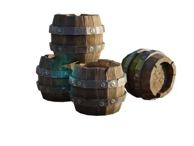 Wooden Barrels Low Poly and Game Ready Free low-poly 3D model