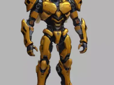 Yellow Mecha Robot Warrior Sci-Fi Cyborg Armor Character Low-poly 3D model