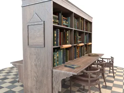 Bookshelf and chairs Low-poly 3D model