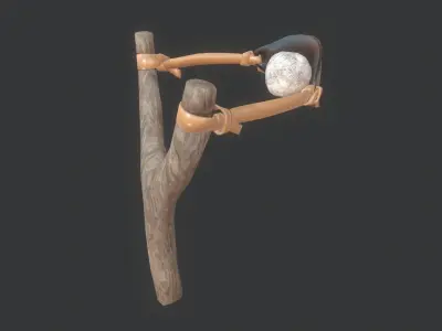 Slingshot wooden stick with moon Low-poly 3D model