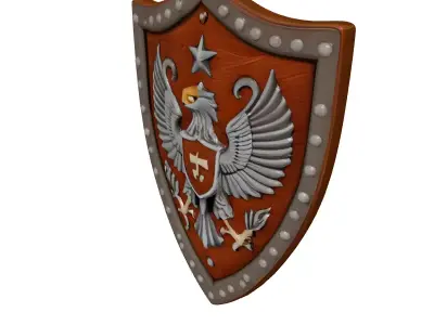 Worn Wooden Shield with Emblem 3D model