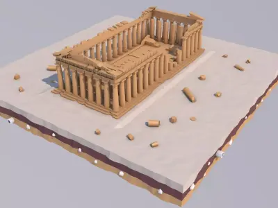 Low Poly Parthenon in Athens Greece Landmark Low-poly 3D model