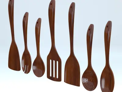Wooden Kitchen Utensils Set(1) 3D model