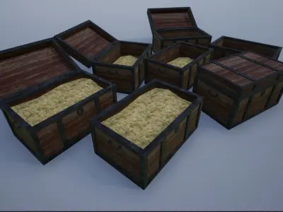 Lowpoly Animated Empty and Full Treasure Chests 2 Low-poly 3D model