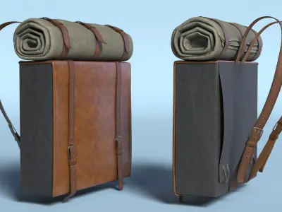 Military Backpack 19th Century with Blanket 3D model
