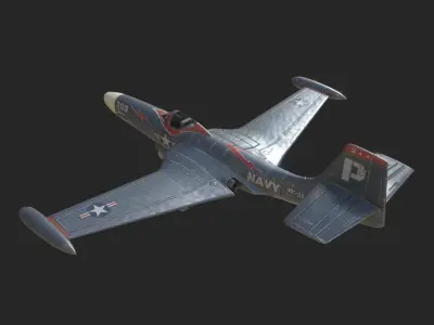 US Navy F2H Banshee fighter Korean War Low-poly 3D model