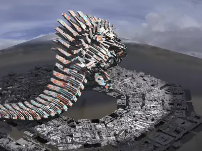 Robot Dino tail and back with ground 3D model