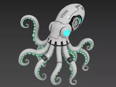 Cybernetic Mecha Octopus - Sci-Fi Sea Creature 3D model