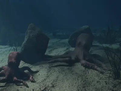 Octopus and baby Low-poly 3D model