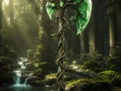 Fantasy Crystal Axe Nature Style Game Ready Low-poly 3D model
