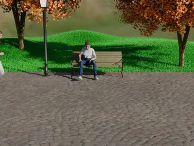 Park and bench 3D model
