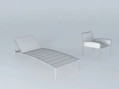 Lounger chair and screen and aluminum Free 3D model