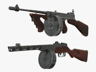 WW2 Submachine guns Low-poly 3D model