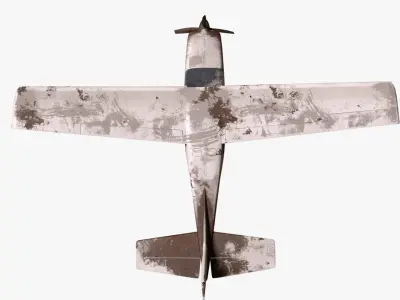 White realistic destroyed propeller plane Low-poly 3D model