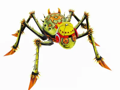 Green Spider Robot Funny Cartoon Insect Parasite Beetle Lowpoly Low-poly 3D model