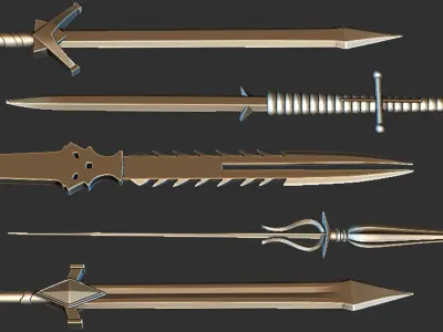 30 Highpoly and Lowpoly Sword Base Mesh Pack Low-poly 3D model