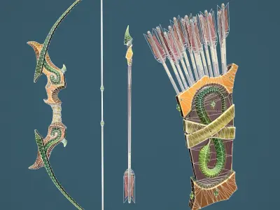 Snake bow and quiver Low-poly 3D model