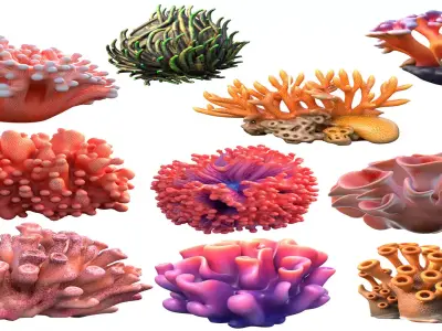 Coral reef collection 1-10 Low-poly 3D model
