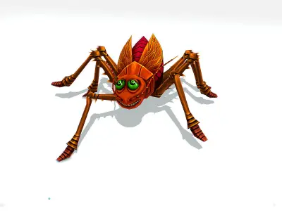Animated Funny Cartoon Brown Insect Roach Low-poly 3D model