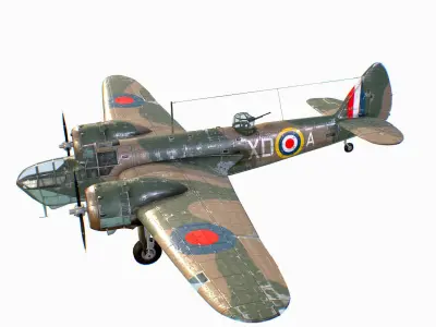 British Light Bomber Bristol Blenheim Mk IV Low-poly 3D model