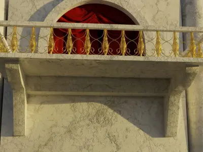 Balcony 3D model with curtain 3D model
